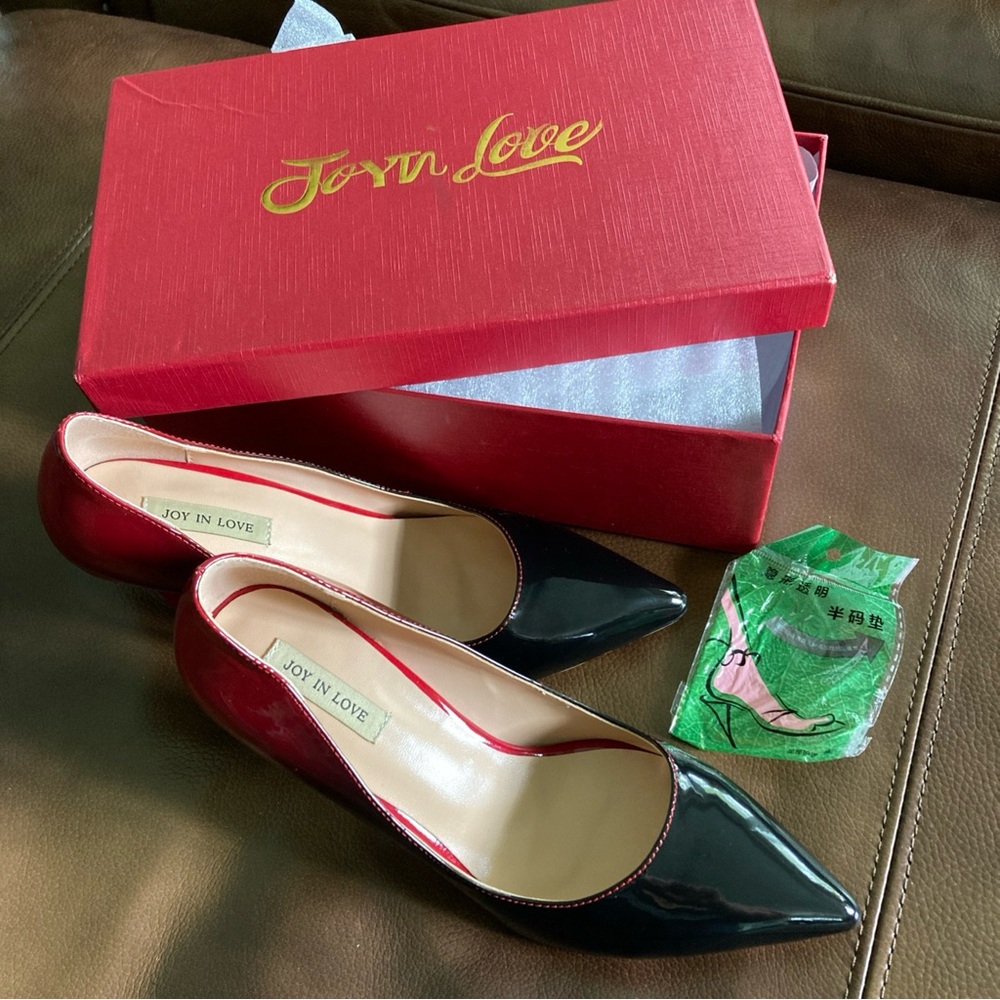 JOY IN LOVE Pumps High Heels Women’s Red/Black Faded Patent Leather Size 7.5